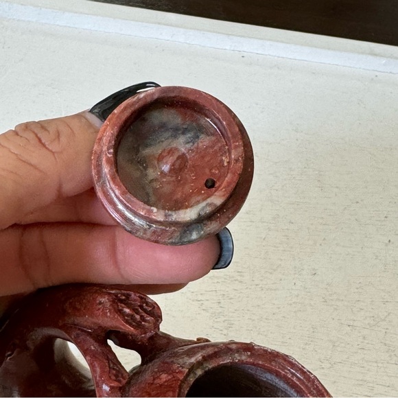 Vintage Chinese Natural Red Shoushan Stone Carved Cherry Tree Blossom Teapot - Picture 7 of 16